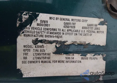 1989 Chevrolet Gmt-400 K1500 z USA, uszkodzony, nr VIN 1GCDK14K8KZ243440